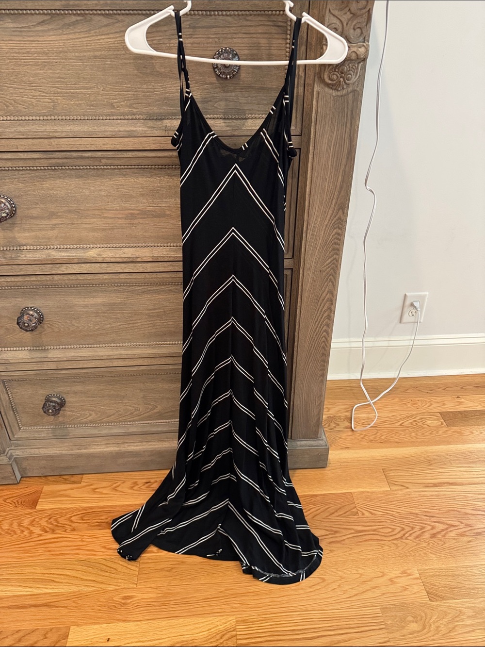 LOFT Black Maxi Slip Dress with White Chevron Stripes